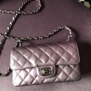 CHANEL Metallic Dusty Pink Mini Flap Bag